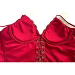 Red Lace Corset Crop Top – Zipper Back, Faux Leather Tie Photo 2