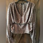 Talent Blouse Womens Size 1XL Brown Black Low V Neck Sheer Smocked Bottom Casual Photo 0