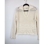 Madewell  Womens Sweater Beige Crochet Polo V Neck Long Sleeve Pullover Boho XS Photo 5