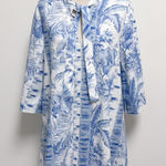 Tuckernuck Blue White Safari Toile 3/4 Sleeve Tie Neck A Line Mini Dress Large Photo 0