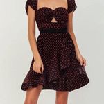 Self Portrait NWOT  Plumetis Black & Red Polka Dot Mini Dress US 6 Photo 0