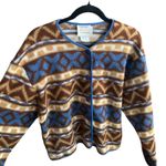 NINON de LENCLOS Vintage 90s Geometric Brown Fleece Cardigan Medium Southwestern Photo 1
