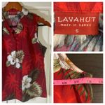 LAVAHUT Hawaiian Sleeveless Button Up Shirt Red Tropical Palm Hibiscus Women's S Photo 9