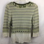 Nic+Zoe  Green & White Knit Button Trim Short Sleeve Sweater NEW S Photo 1