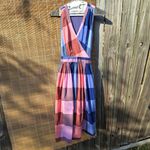 1901  Plaid Wrap Blanket Plaid Midi Dress Pink Blue Size 6 Photo 6