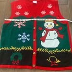 Vintage Style Novelty Knit Christmas Sweater Vest Snowman Snowflake Wreath Red Size L Photo 3