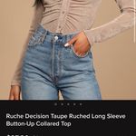 Lulus Ruche Decision Taupe Long Sleeve Collared Top Photo 1