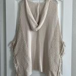 Raffe Hooded Crochet Knit Cardigan Cotton Blend Poncho Beige One Size NEW Photo 2