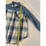 American Eagle NWOT  Mix Denim Plaid Contrast Button Shirt Blue & Cream Size S Photo 6