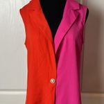 TWO TONE RED & PINK COLOR BLOCK SLEEVELESS BUSINESS LONG FIT BLAZER Photo 1