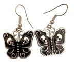 Goth Butterfly Skull Enamel Earrings Black Photo 4