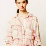 Anthropologie Holding Horses Pink Pocket Blushed Plaid Buttondown Shirt Size L Photo 0