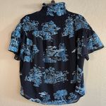 Ann Taylor Navy Blue Floral Toile Smocked Yoke Top Blouse Shirt in Night… Photo 1