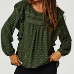 My Color Blue Boho Green Ruffles Blouse Dots Twee Casual Fall Medium Photo 8