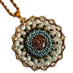 Vintage Reversible Beaded Mandala Pendant Necklace Gold Tone Rope Chain Photo 8