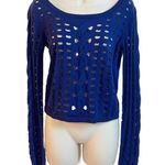 Rock & Republic Scoop Neck Crop Distressed Sweater Top Long Sleeve Blue Cotton S Photo 0
