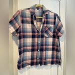 Old Navy Size M Navy Pink Plaid Cotton Flannel Short Sleeve Button Pajama Top Photo 0