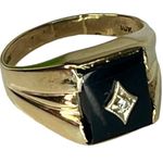 Antique Romany Black ONYX & DIAMOND RING 10k Gold Men's Size 10.25 Photo 1