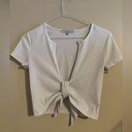 Love Tree White Ribbed Cropped Top with Center Knot Photo 0