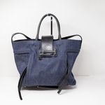 Tod's Double T Tote Shoulder Bag Purse 2way Canvas Denim Jean Leather Blue Black Photo 4