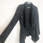 BNCI by Blanc Noir Tweed Drape Front Shawl Collar Cardigan Sweater Size Small Black Photo 6
