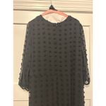 Women Size Large Below Knee Long Sleeve V Neck Dotted Swiss Black Dress Chiffon Photo 5