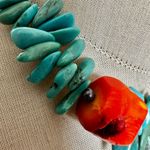 Bold Turquoise Nugget & Red Coral Statement Necklace Blue Photo 4