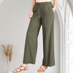 Old Navy  Khaki Green Wide Straight Leg Casual Minimalist Elegant Linen Pants M Photo 1