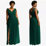 DESSY COLLECTION Sleeveless Draped Chiffon Maxi Dress with Front Slit in Hunter Green Size 10 Photo 1