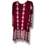 Boutique Long Sleeve Shift Dress Size L Burgundy Wine Cream Tribal Print NEW Photo 2