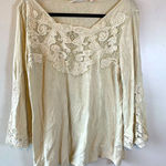 Soft Surroundings  Cream crocheted boho peasant top size M‎ Photo 0