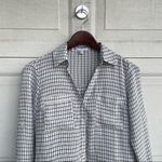 EXPRESS  Womens Shirt White Black Grid Print Portofino Slim Fit Long Sleeve Small Photo 3