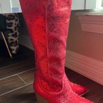 Top Moda Red Sequin  Knee High Boots Side Zip 7.5 New  Photo 0