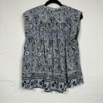 Lucky Brand Blue Floral Print Lace Up Neckline Boho Blouse Women’s L Cap Sleeve Photo 8