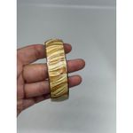 VTG 80s Zebra Stripe Pattern Enamel Clamper Bangle Bracelet Gold Tone 3" Stylish Photo 1