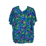 Jones New York Vintage Floral Button Up Blouse 16W Tropical Print Retro 90s Photo 1