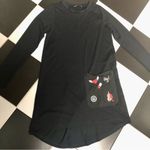 ZARA Long Sleeve Mini Dress Black Casual Fabric Patch Appliqués Crewneck sz Med Photo 3