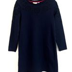 Boden Navy Blue Eyelet Sweatshirt Dress Mini Long Sleeve Crew Neck Solid Size 8 Photo 1
