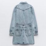 ZARA  Jeans Denim Long Sleeve Bruiser Stretch Frayed Mini Shirt Dress Sz M Photo 1