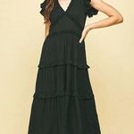 Pinch Gauzy Deep V Neck Black Tiered Short Sleeve Maxi Dress Medium Photo 0