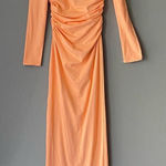 Boohoo sz 4 off shoulder peach bodycon maxi dress NWT Photo 0
