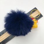Holiday Pom Keychain | Navy Blue | Plastic Ducky with Santa Hat Charm Handmade Yellow Photo 5