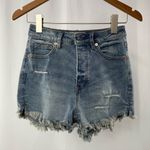 Free People CRVY Vintage High Rise Cut Off Style Jean Shorts in Blue Size 24 Photo 2