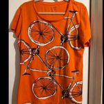 Crown & Ivy Women's Orange Bicycle Print T-Shirt, Size L Photo 0