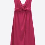 ZARA NWOT WOMAN MIDI DRESS WITH STRAPS Knot Ruching FUCHSIA PINK Size L Photo 0