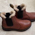 Dr. Martens Tan Leather Boots with Fur Trim Photo 0