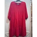 Loft Red Dress Petite Tiered Mini Casual Long Sleeve V Neck Photo 1