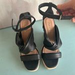 Qupid  Cascade Wedge Sandal Espradrille Vegan Leather Size 6.5 Black Sandal Photo 7