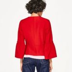 ZARA Ruffled Bell Sleeve Open Front Cropped Blazer Jacket Red Size Small Photo 4