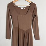 Wilfred Aritzia Nuage Asymmetrical Midi Dress Women's Small Brown Flowy Neutral Photo 9